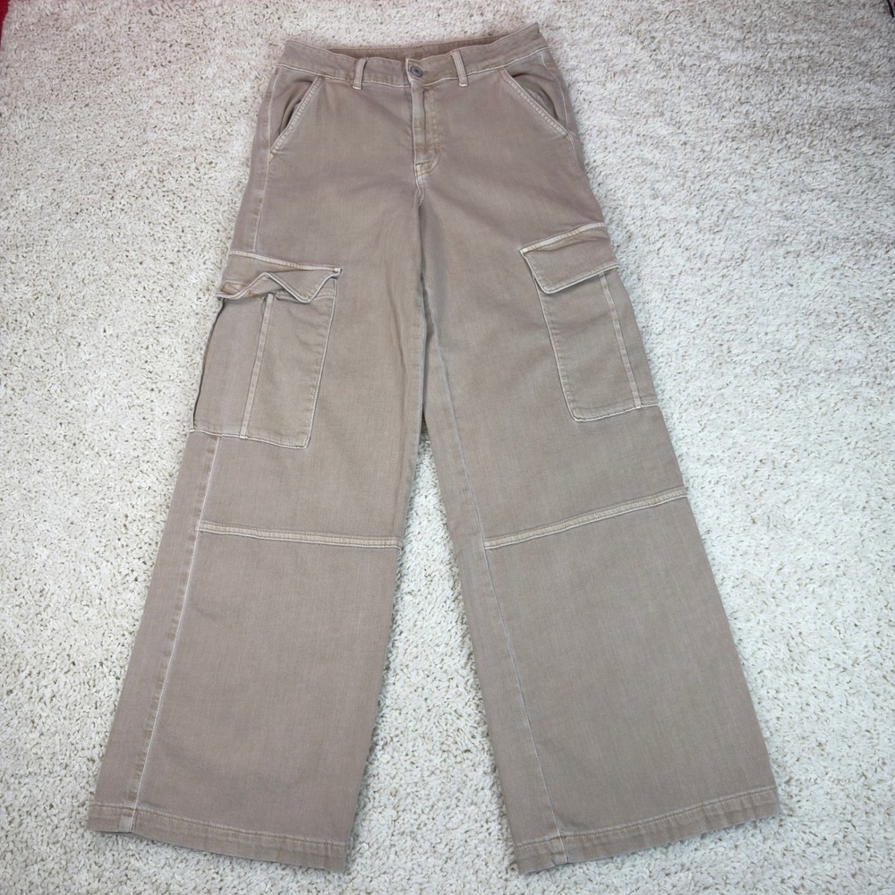 American Eagle Cargo Pants Womens 6 Tan High Rise Baggy Wide Leg Utility Stretch